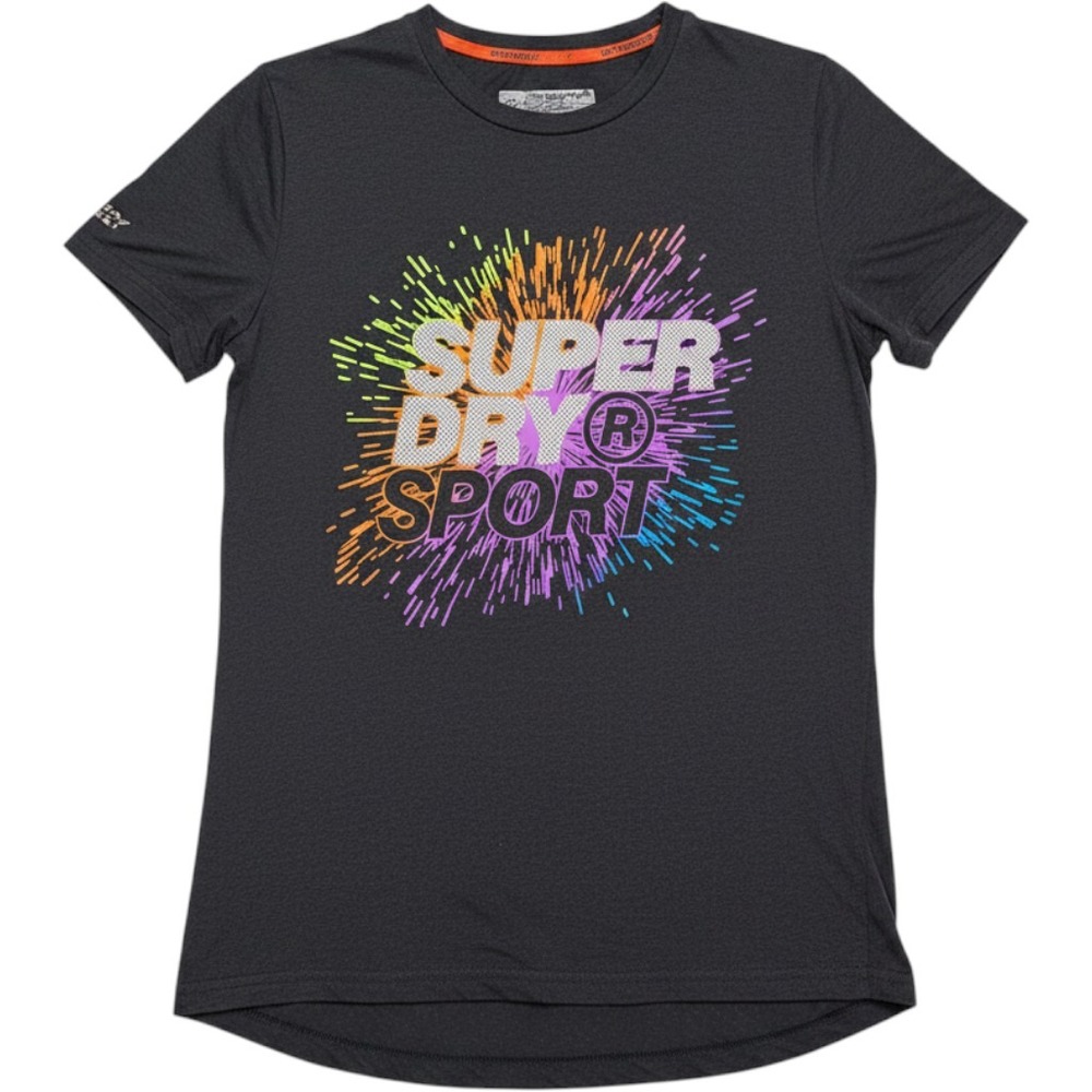Superdry Sport Mens Medium Black Neon Burst Graphic Short Sleeve T-Shirt SD-021